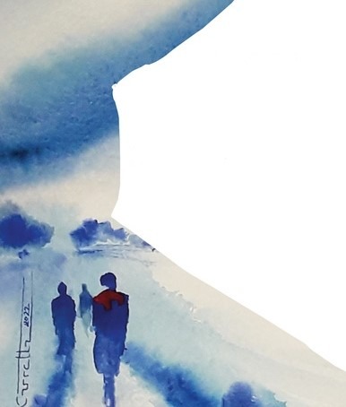 Ill. de couverture de : Il faut peu de mots / Martine Rouhart – Cygne, 2022